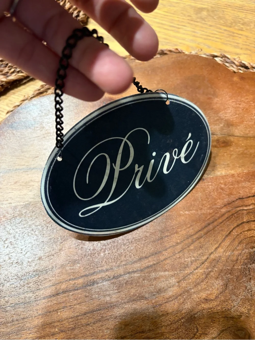 Privé Black and Cream Oval Hanging Wall Signs - Set of 2